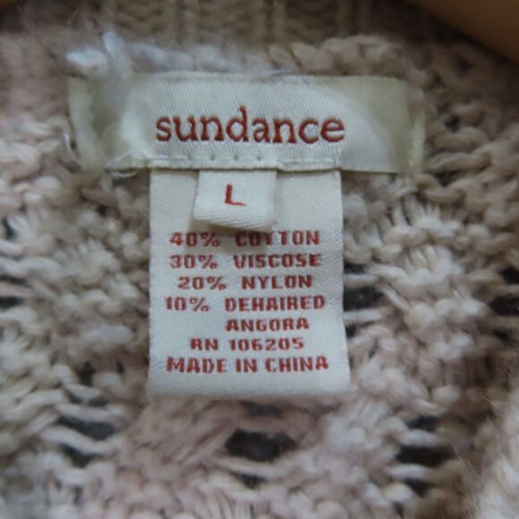 Sundance Long Cardigan Sweater Large Beige Button Boho Cotton Angora Knit Duster - Picture 7 of 9